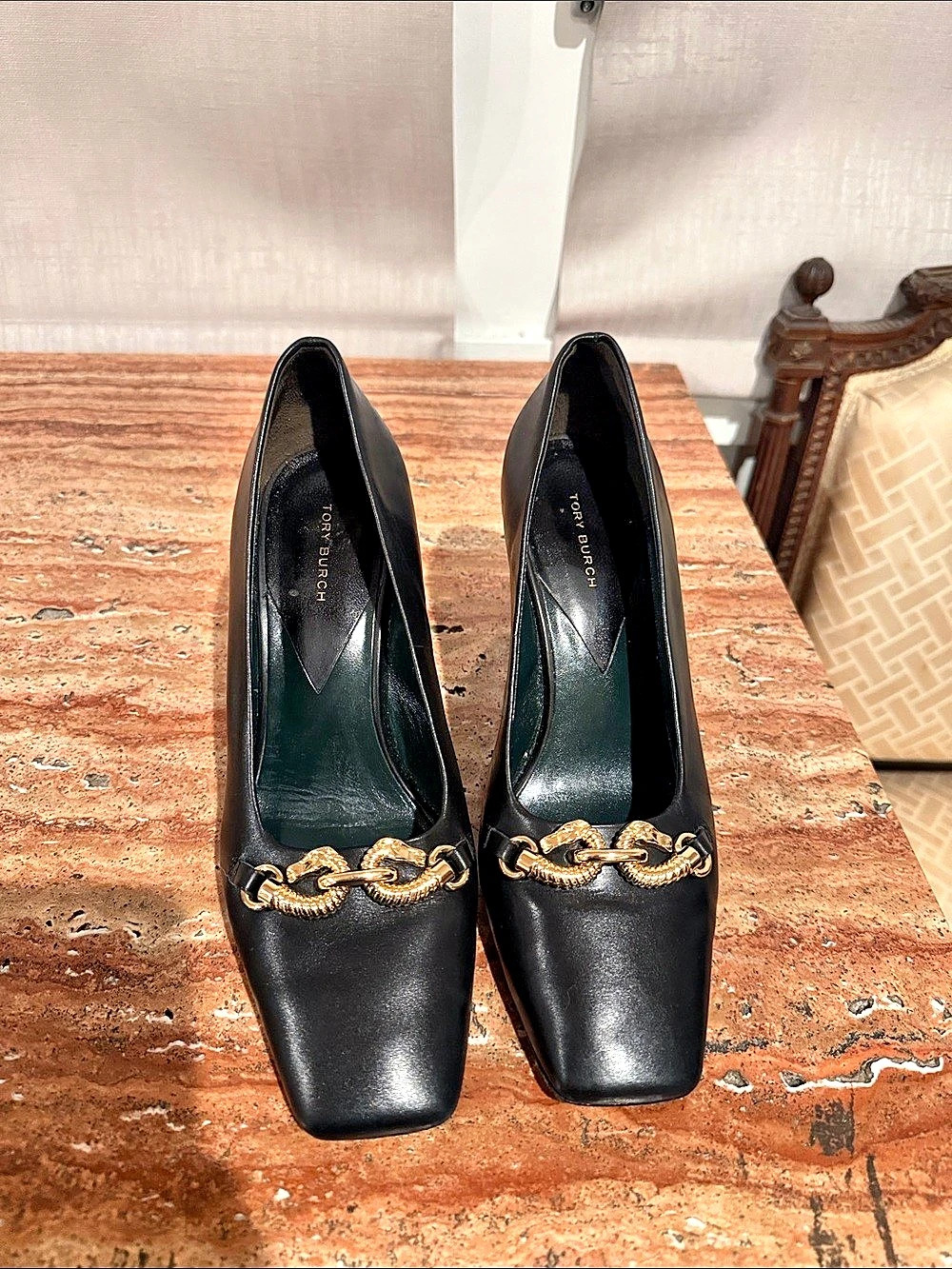 Tory Burch Runway Chain Pump Black Chain Detail Heels